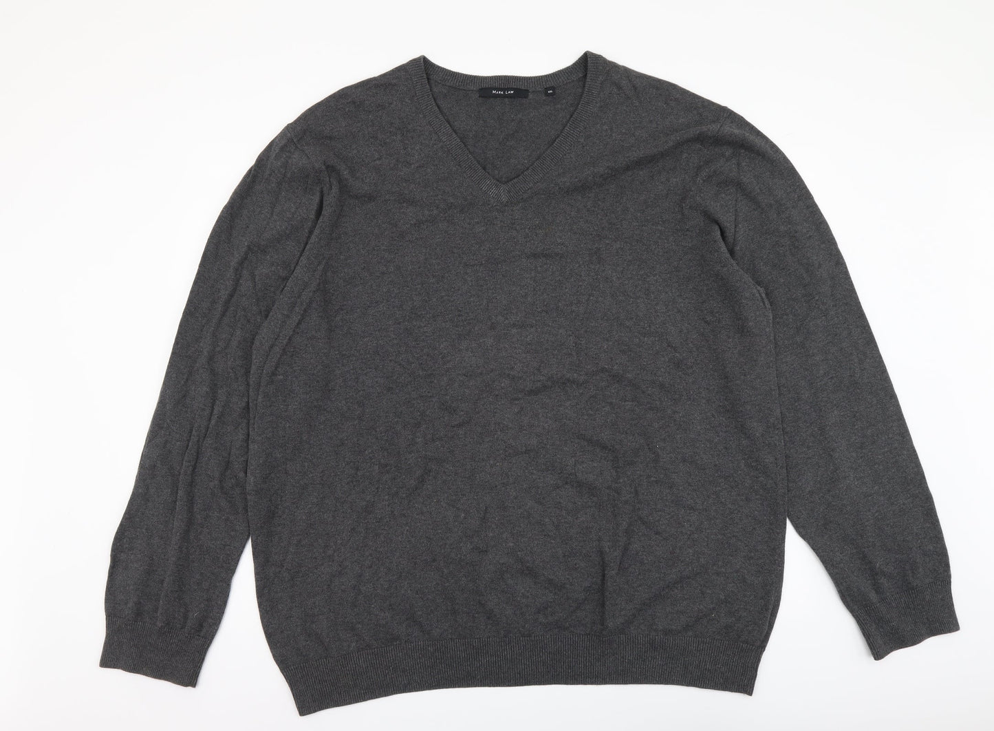 Mark Law Mens Grey V-Neck Cotton Pullover Jumper Size 2XL