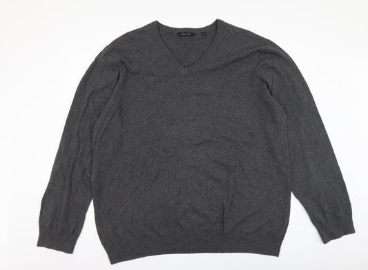 Mark Law Mens Grey V-Neck Cotton Pullover Jumper Size 2XL