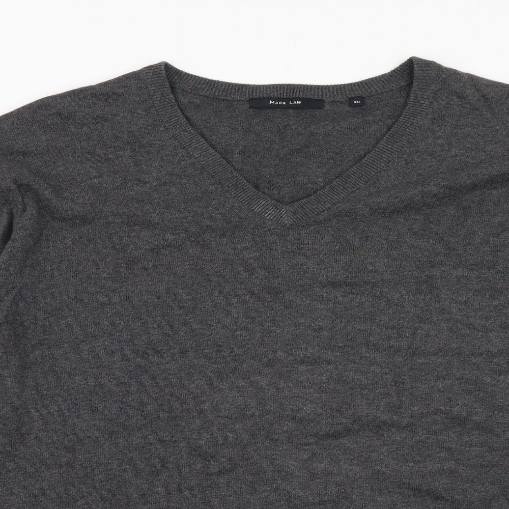 Mark Law Mens Grey V-Neck Cotton Pullover Jumper Size 2XL