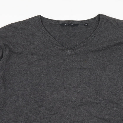 Mark Law Mens Grey V-Neck Cotton Pullover Jumper Size 2XL