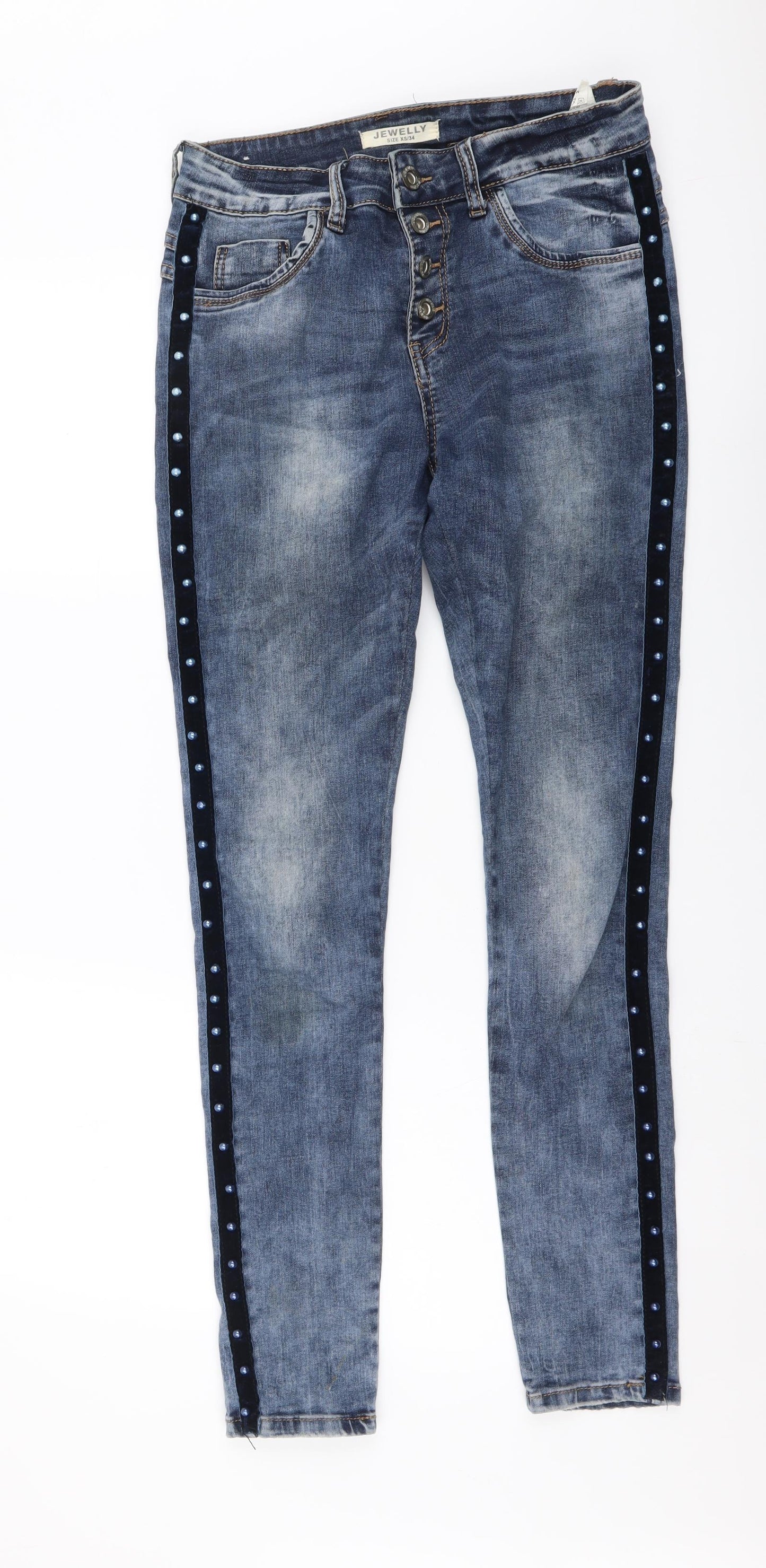 Jewelly Womens Blue Cotton Skinny Jeans Size XS L30 in Regular Button