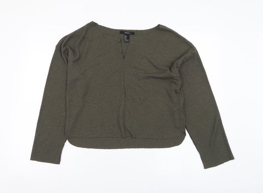 FOREVER 21 Womens Green V-Neck Acrylic Henley Jumper Size S