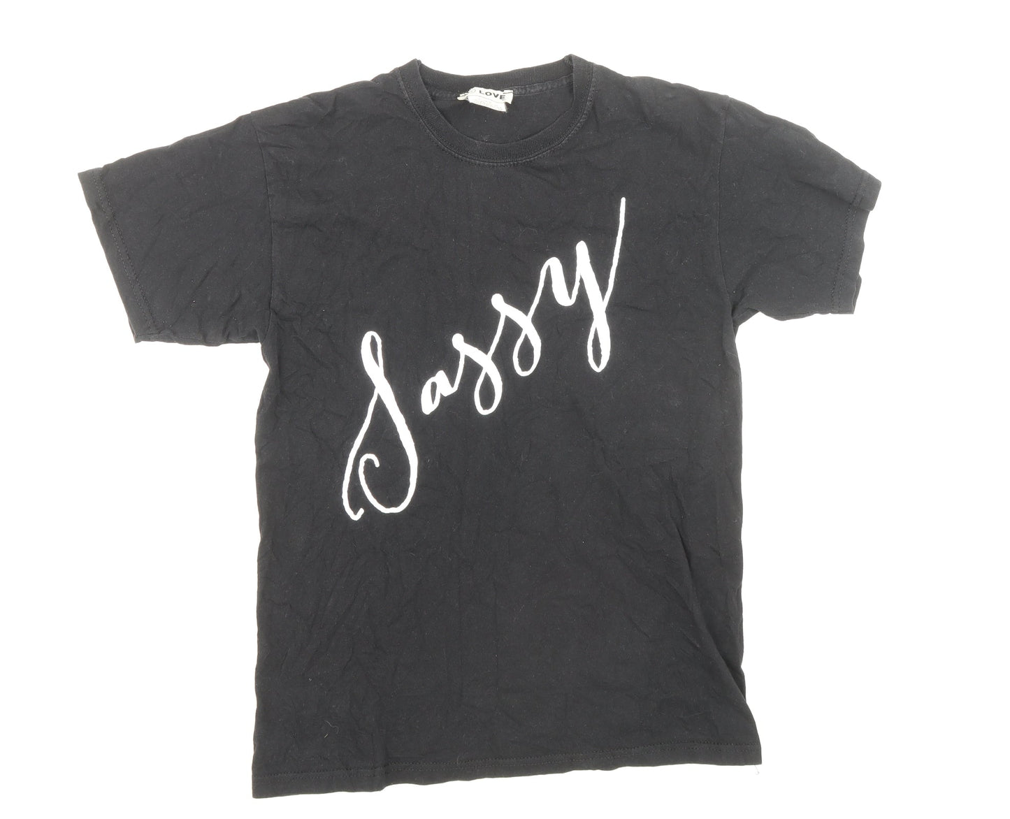 Womens UK Size S Love Black Basic T-Shirt