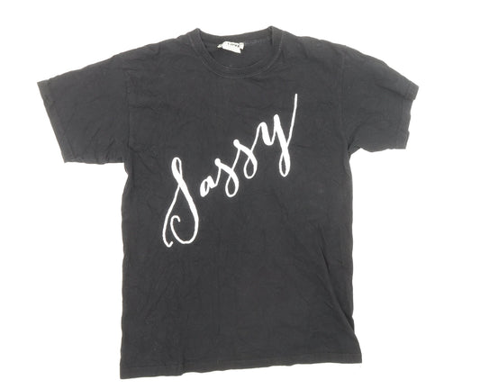 Womens UK Size S Love Black Basic T-Shirt