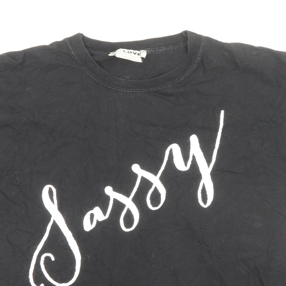 Womens UK Size S Love Black Basic T-Shirt