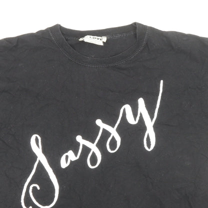 Womens UK Size S Love Black Basic T-Shirt