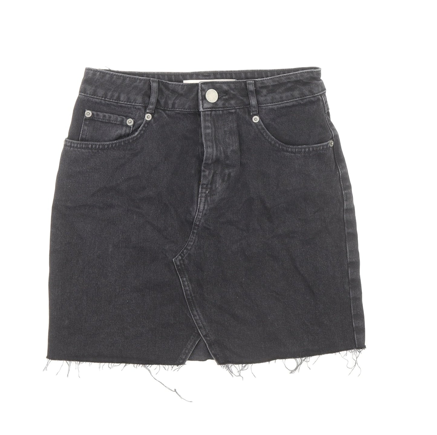 ASOS Womens Black Cotton Mini Skirt Size 8 Zip - Distressed Look