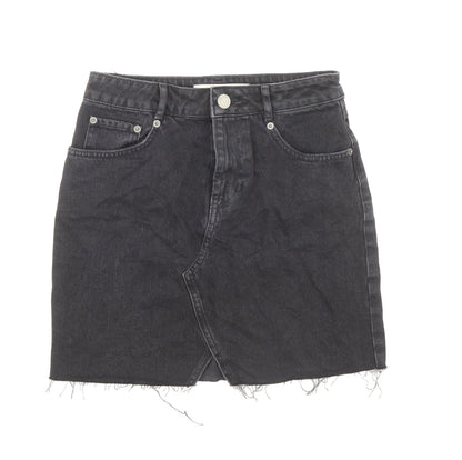 ASOS Womens Black Cotton Mini Skirt Size 8 Zip - Distressed Look