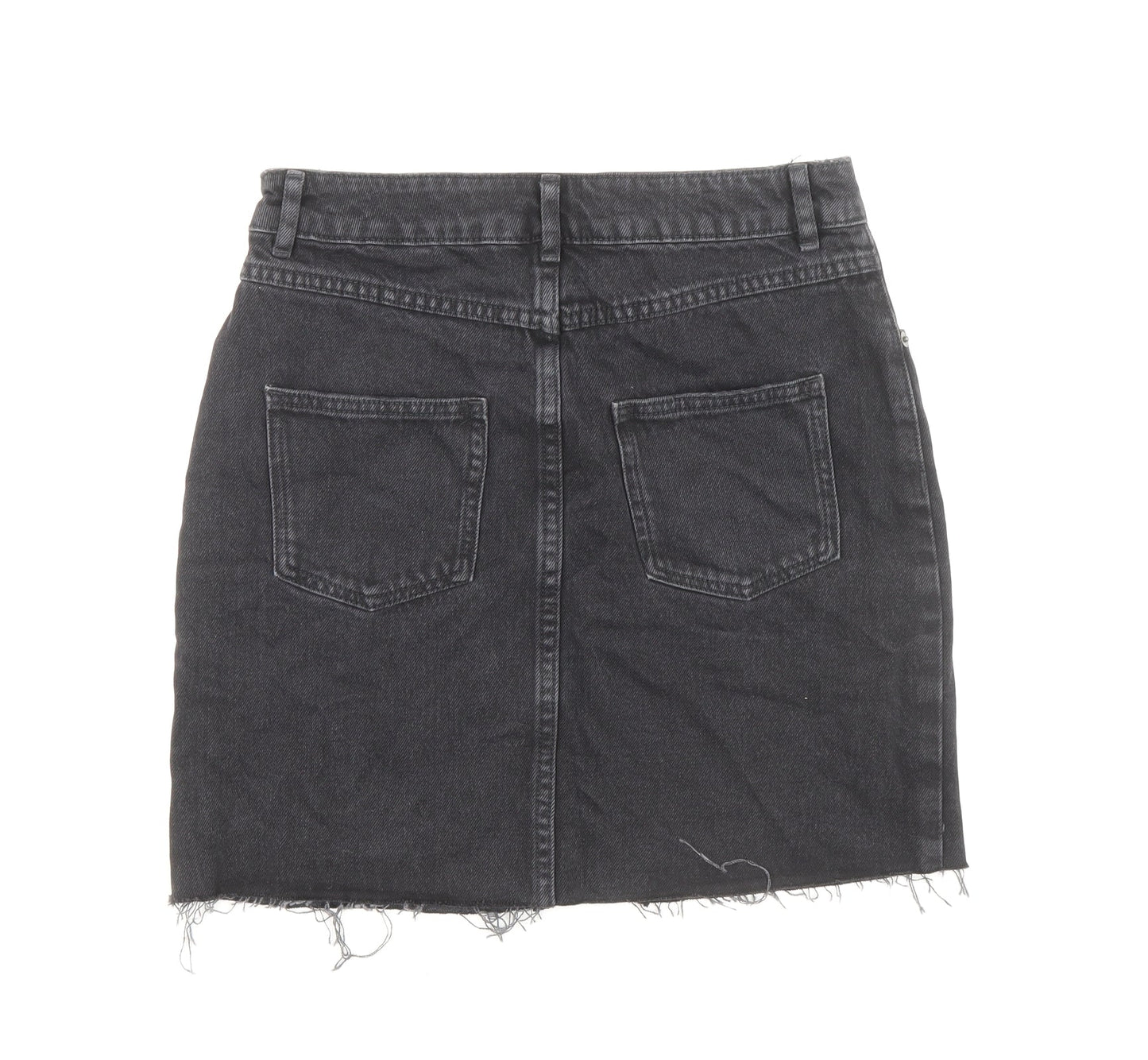 ASOS Womens Black Cotton Mini Skirt Size 8 Zip - Distressed Look