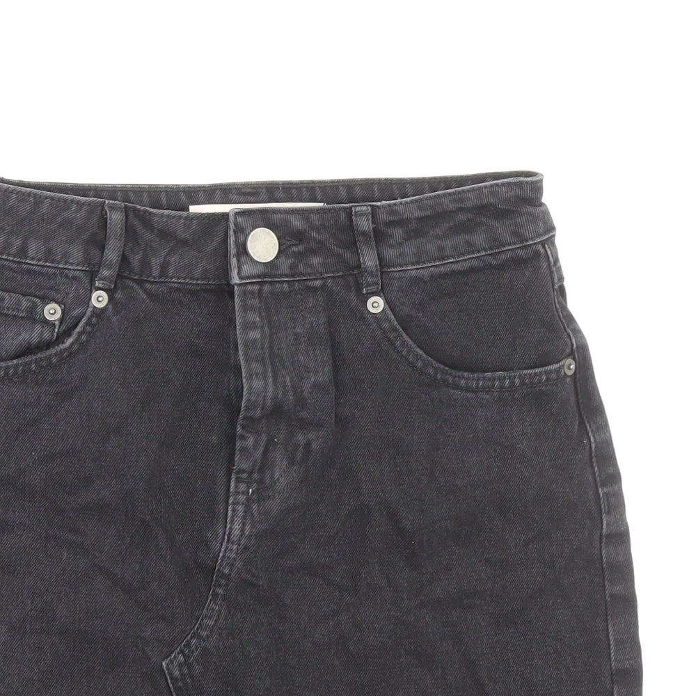 ASOS Womens Black Cotton Mini Skirt Size 8 Zip - Distressed Look