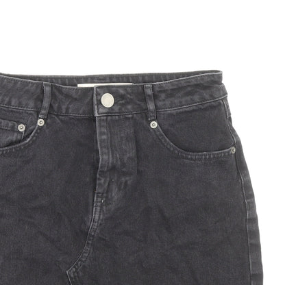 ASOS Womens Black Cotton Mini Skirt Size 8 Zip - Distressed Look