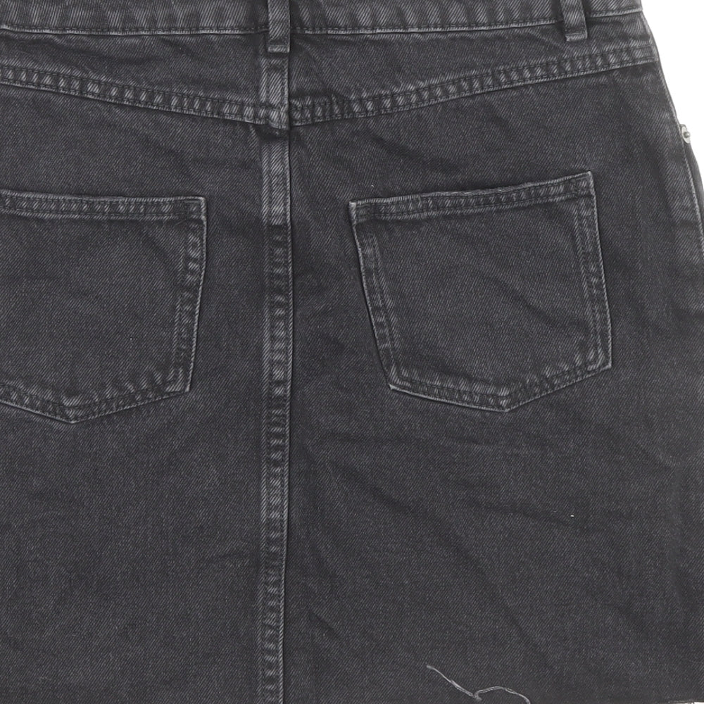 ASOS Womens Black Cotton Mini Skirt Size 8 Zip - Distressed Look
