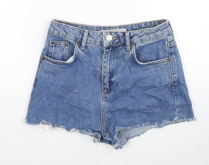 Topshop Womens Blue Cotton Hot Pants Shorts Size 8 L3 in Regular Zip