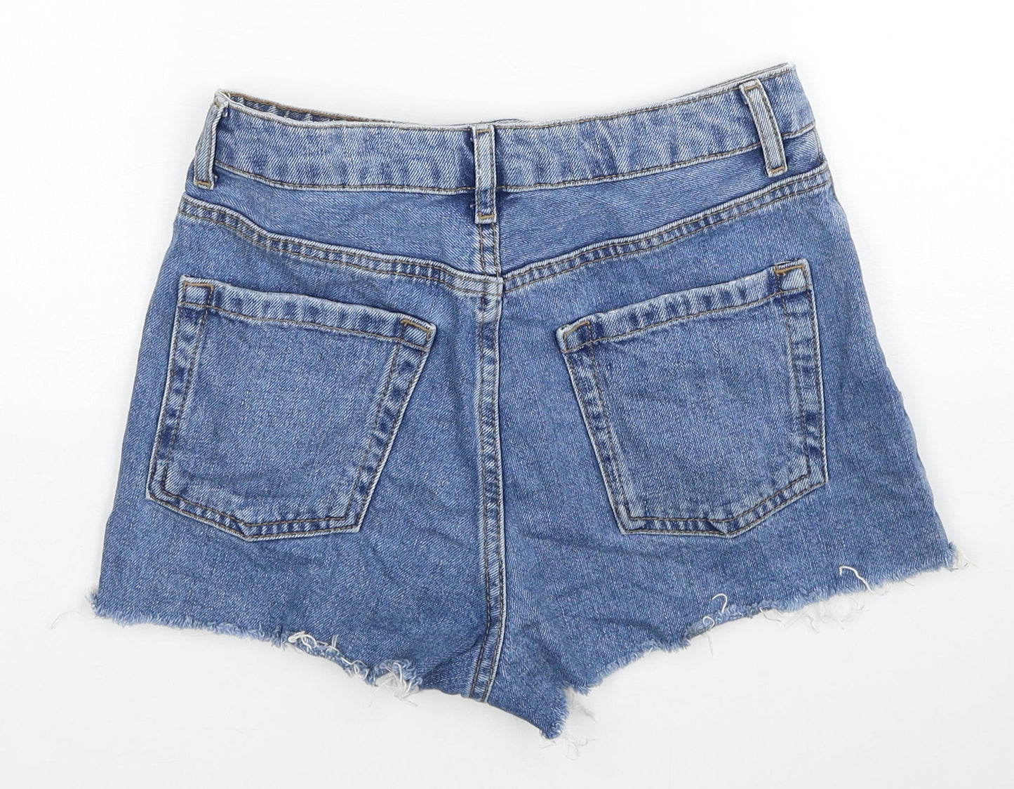 Topshop Womens Blue Cotton Hot Pants Shorts Size 8 L3 in Regular Zip