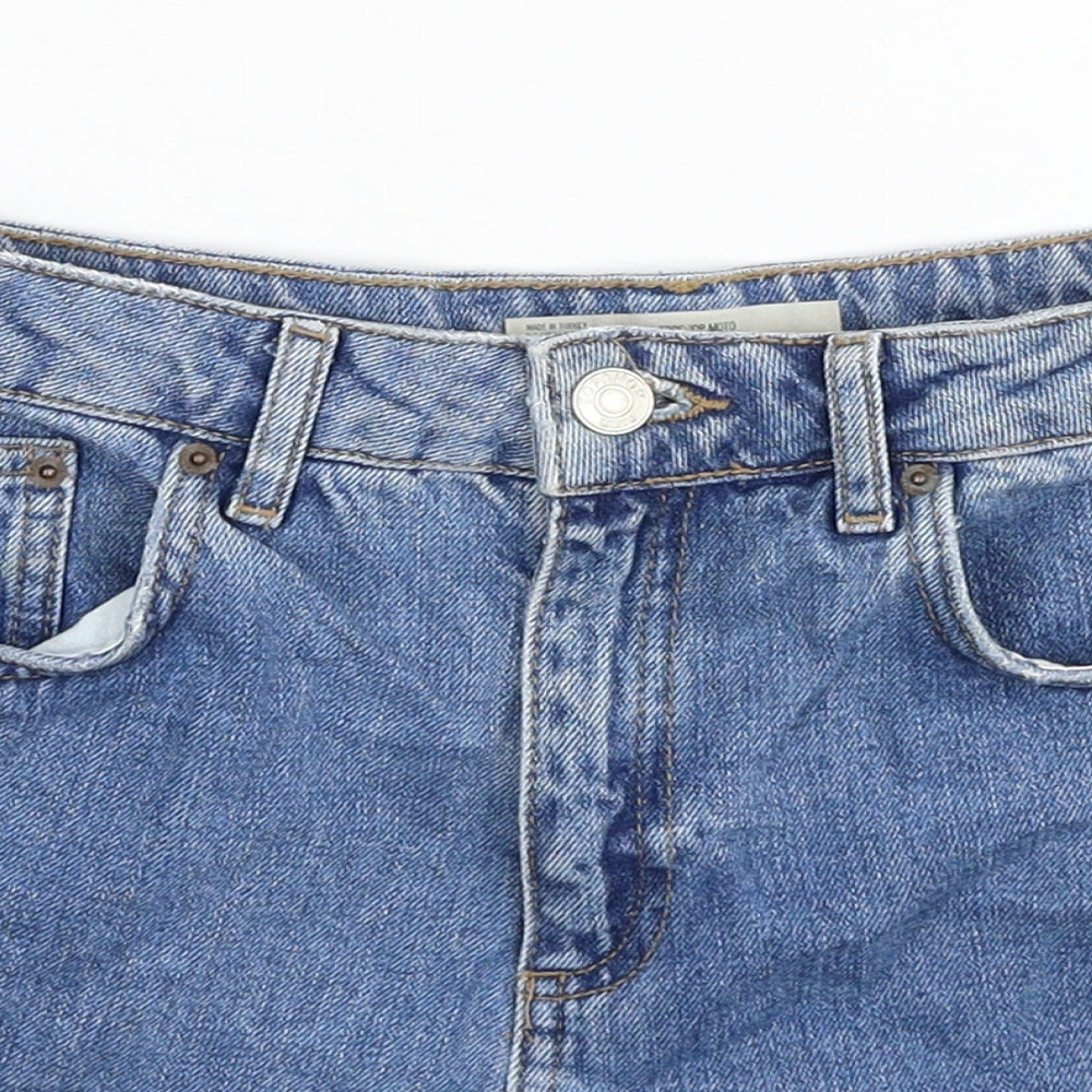 Topshop Womens Blue Cotton Hot Pants Shorts Size 8 L3 in Regular Zip