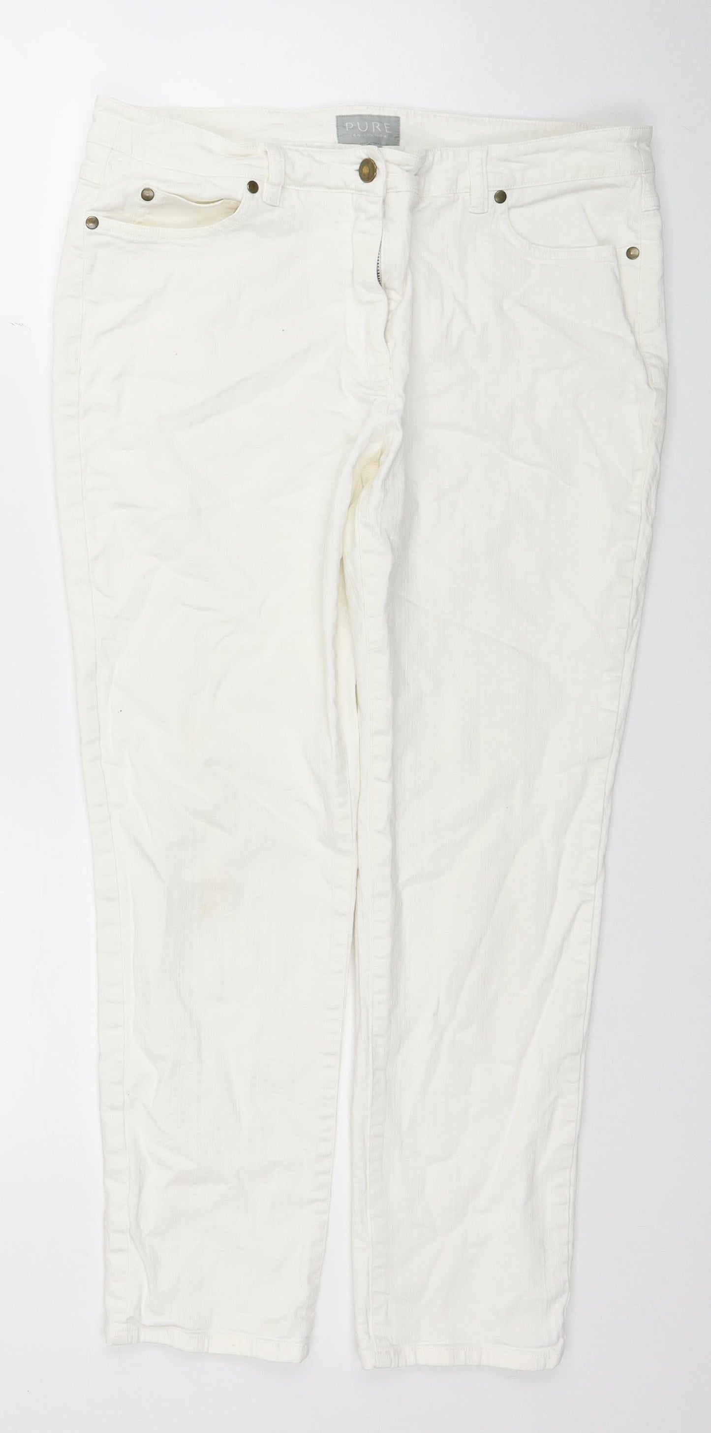 Pure Womens White Cotton Skinny Jeans Size 14 L25 in Regular Zip