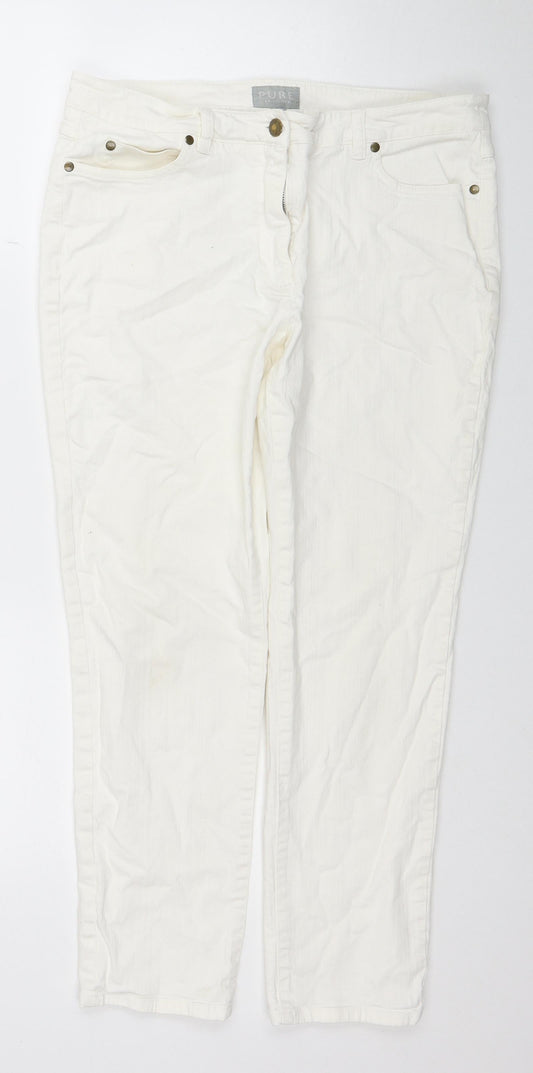 Pure Womens White Cotton Skinny Jeans Size 14 L25 in Regular Zip