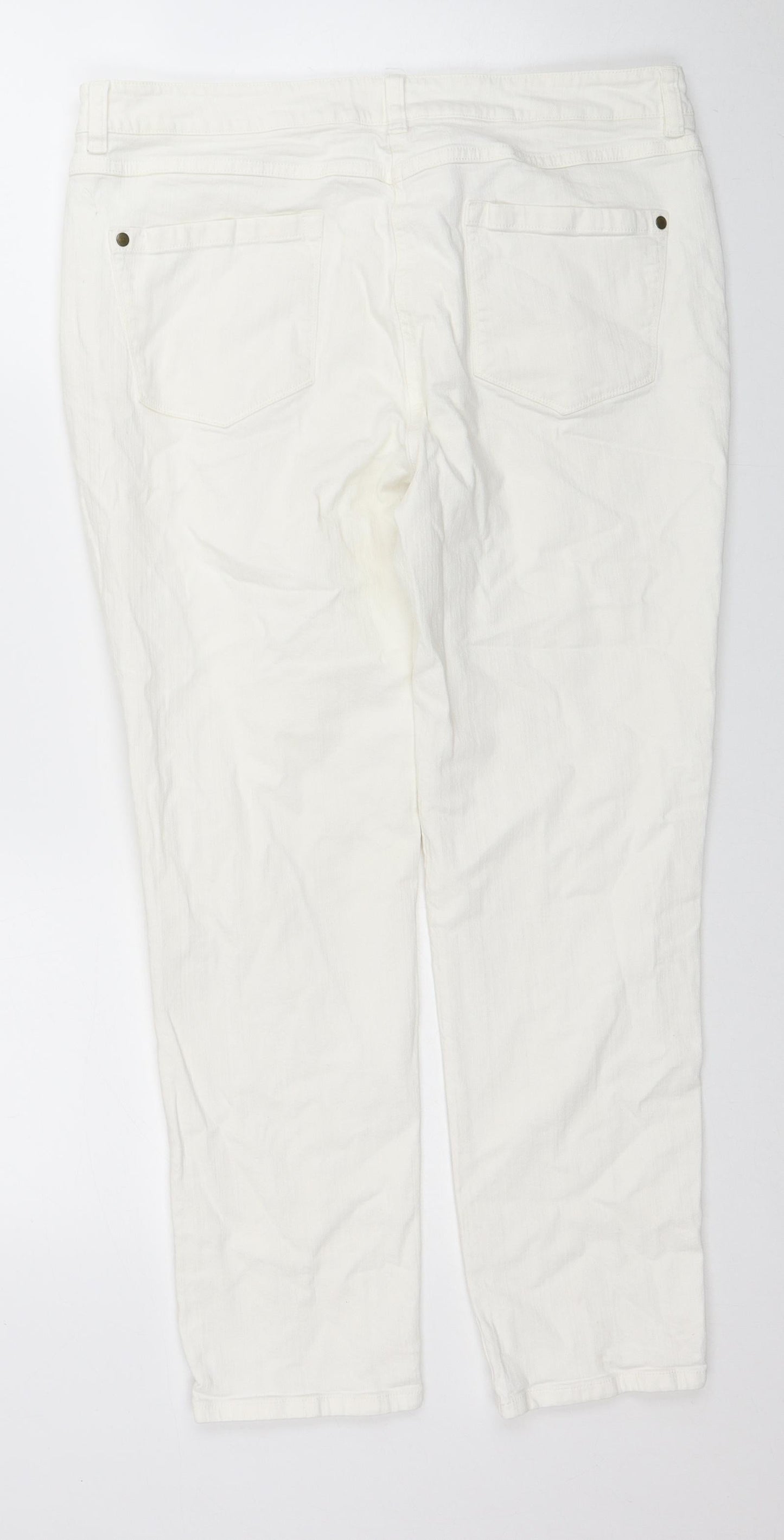 Pure Womens White Cotton Skinny Jeans Size 14 L25 in Regular Zip