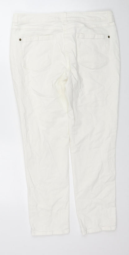 Pure Womens White Cotton Skinny Jeans Size 14 L25 in Regular Zip