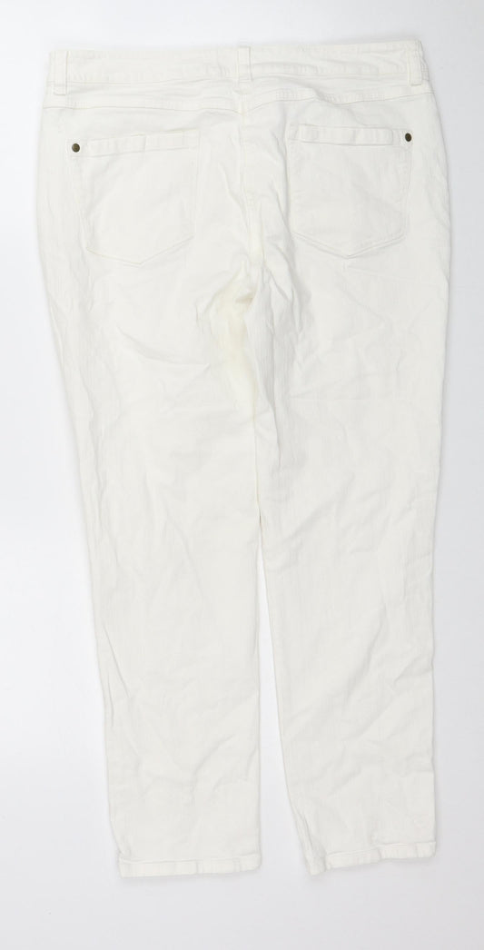 Pure Womens White Cotton Skinny Jeans Size 14 L25 in Regular Zip