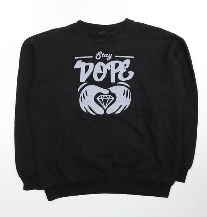 D&H Clothing Mens Black Polyester Pullover Sweatshirt Size M - Stay Dope