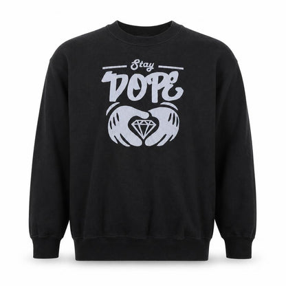 D&H Clothing Mens Black Polyester Pullover Sweatshirt Size M - Stay Dope