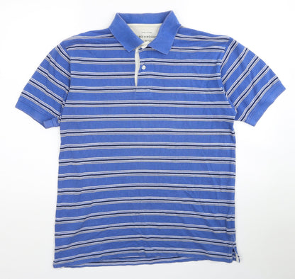 Greenwoods Mens Blue Striped Cotton Polo Size M Collared Pullover