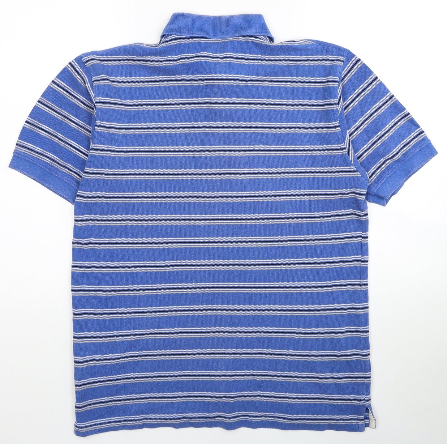 Greenwoods Mens Blue Striped Cotton Polo Size M Collared Pullover