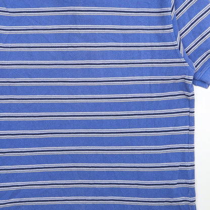 Greenwoods Mens Blue Striped Cotton Polo Size M Collared Pullover
