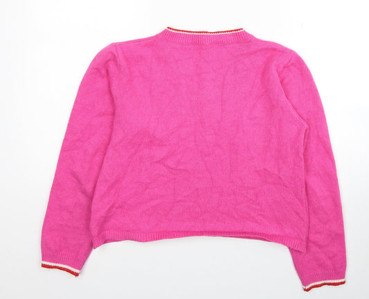 SheIn Womens Pink Round Neck Argyle/Diamond Polyester Pullover Jumper One Size