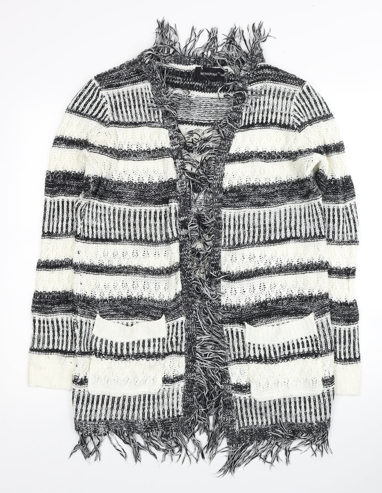 MINKPINK Womens Multicoloured V-Neck Striped Acrylic Cardigan Jumper Size XS
