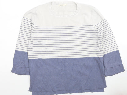 TZ Womens Blue Colourblock Cotton Jersey T-Shirt Size M Round Neck