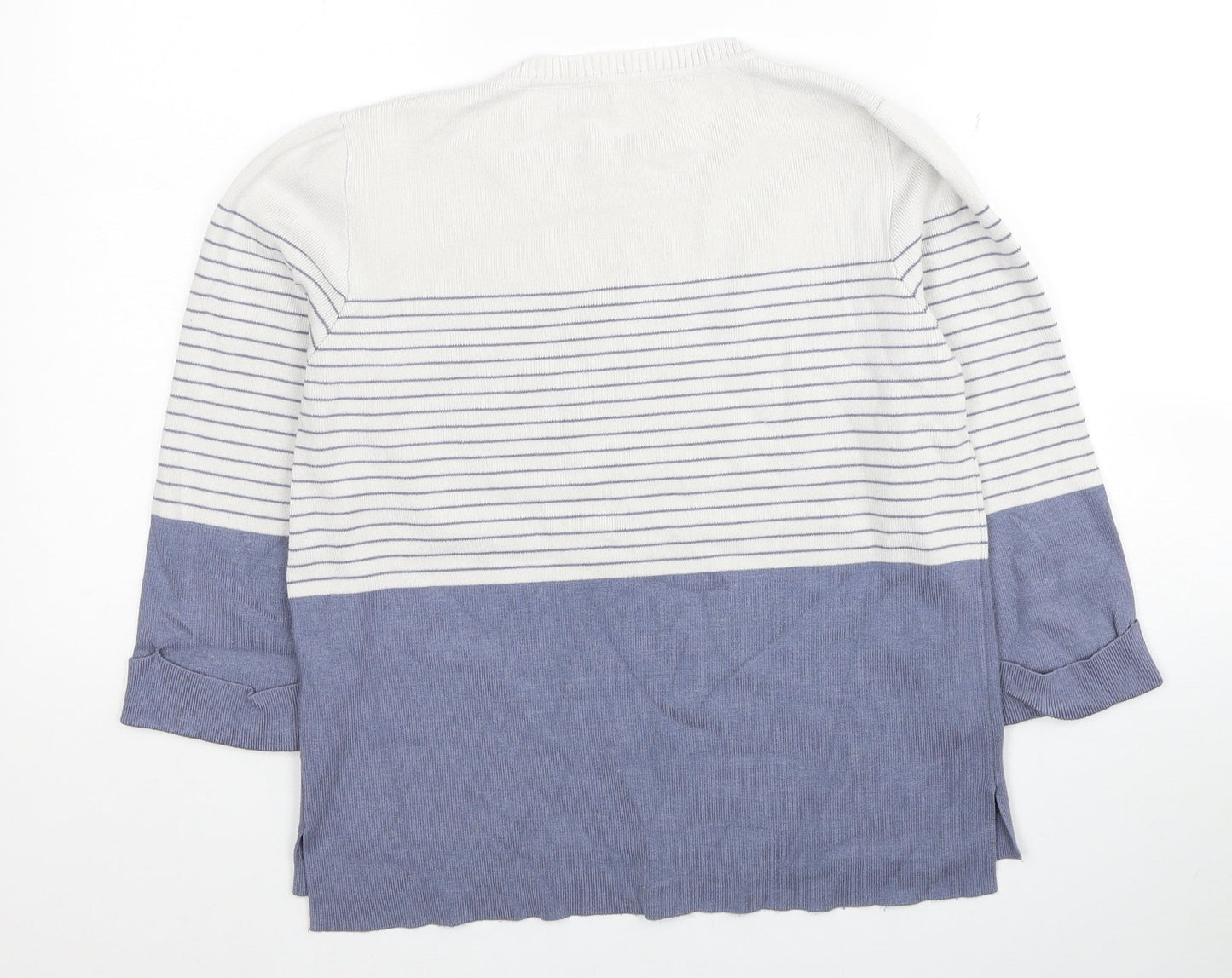 TZ Womens Blue Colourblock Cotton Jersey T-Shirt Size M Round Neck