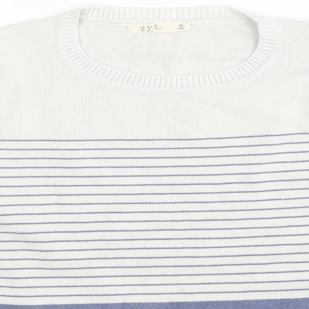 TZ Womens Blue Colourblock Cotton Jersey T-Shirt Size M Round Neck