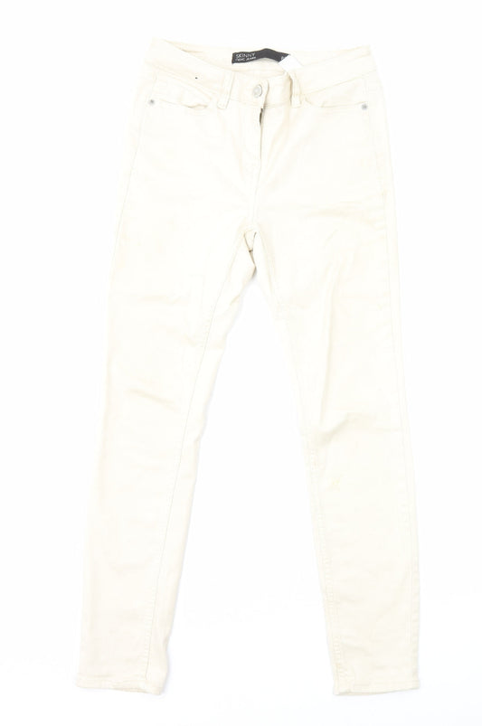 NEXT Womens Beige Cotton Skinny Jeans Size 8 L26 in Regular Zip
