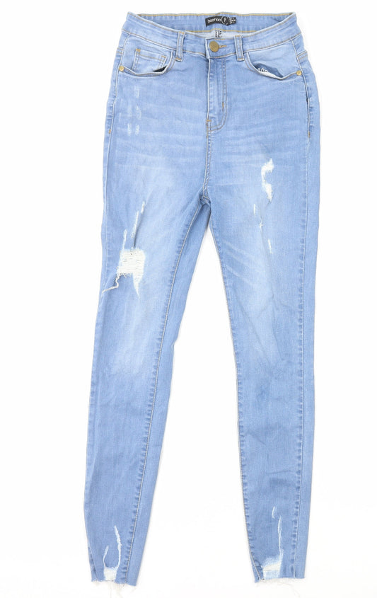Boohoo Womens Blue Cotton Skinny Jeans Size 8 L28 in Regular Zip