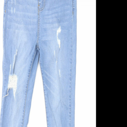Boohoo Womens Blue Cotton Skinny Jeans Size 8 L28 in Regular Zip