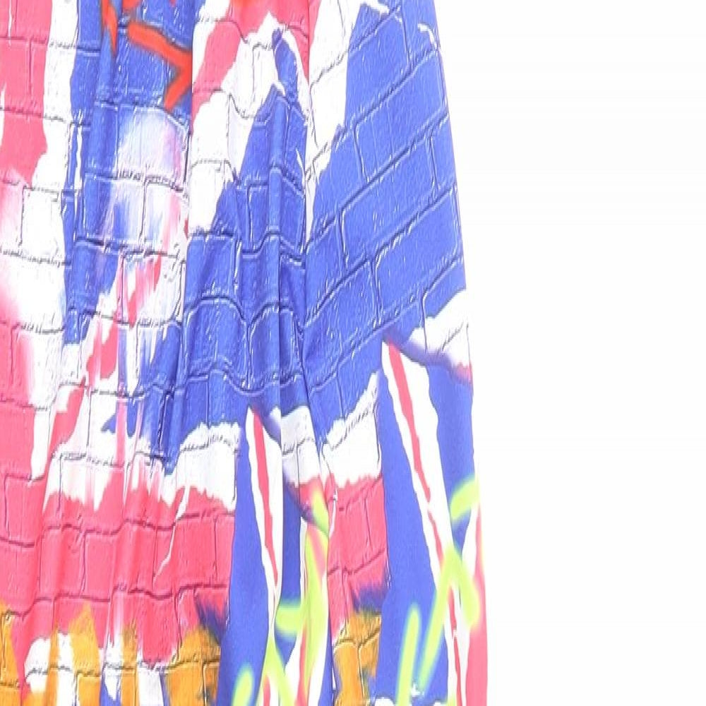 Roma Hollywood Womens Multicoloured Geometric Nylon Maxi Size S V-Neck Tie - Lace Up Back