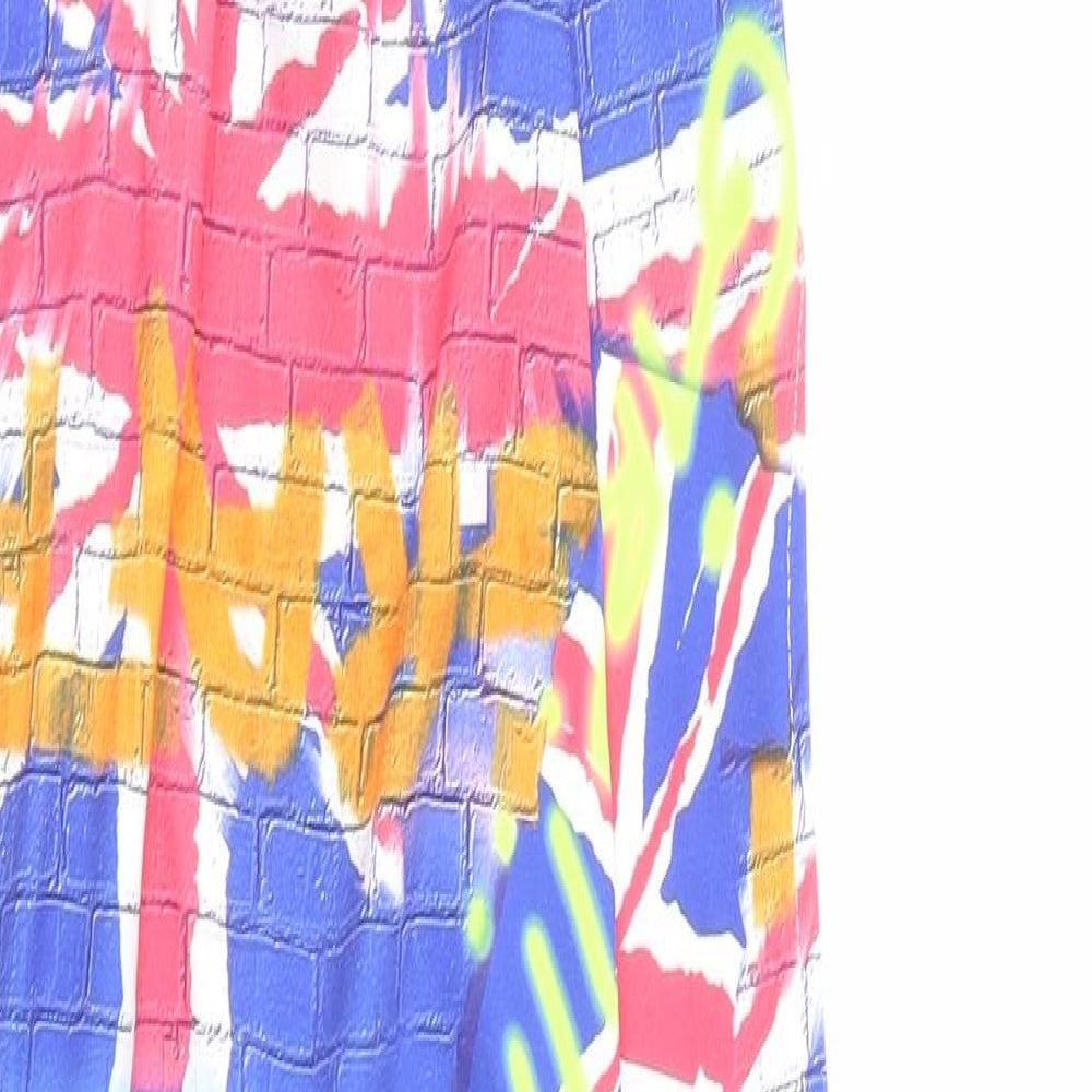 Roma Hollywood Womens Multicoloured Geometric Nylon Maxi Size S V-Neck Tie - Lace Up Back