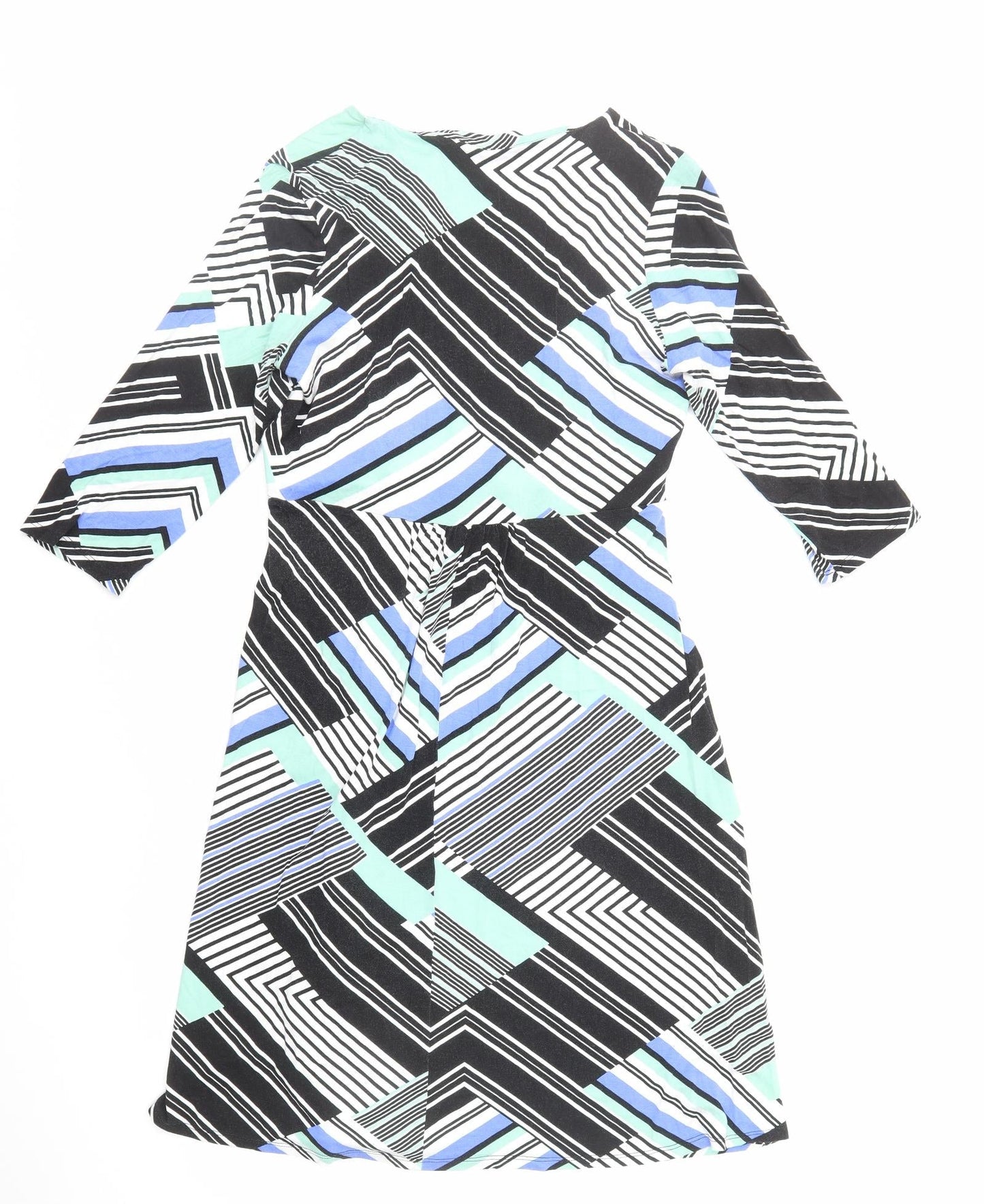 BHS Womens Multicoloured Striped Viscose Fit & Flare Size 14 V-Neck Pullover