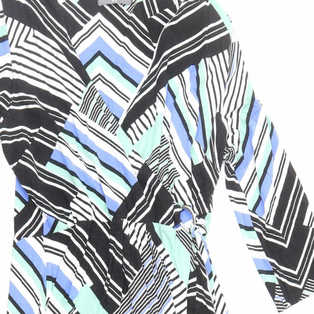 BHS Womens Multicoloured Striped Viscose Fit & Flare Size 14 V-Neck Pullover