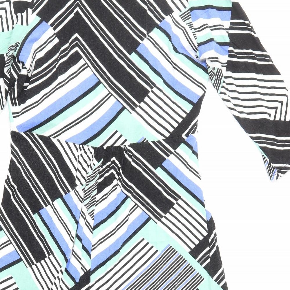 BHS Womens Multicoloured Striped Viscose Fit & Flare Size 14 V-Neck Pullover