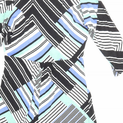 BHS Womens Multicoloured Striped Viscose Fit & Flare Size 14 V-Neck Pullover