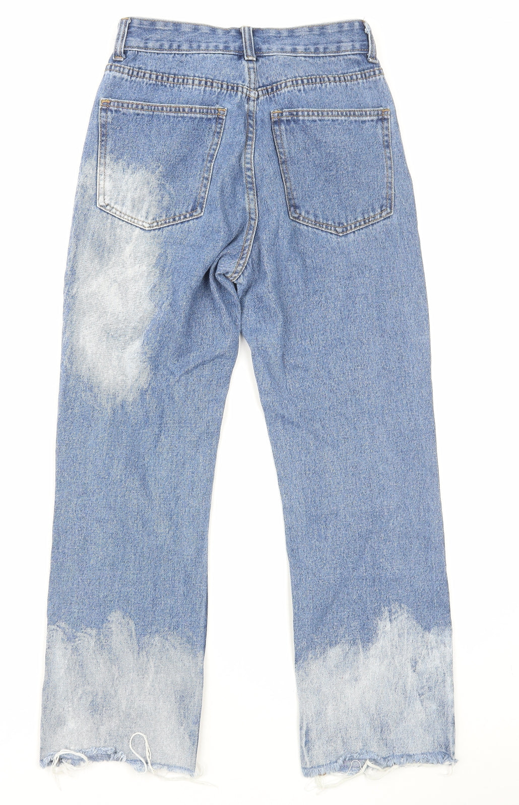 Momokrom Womens Blue Cotton Straight Jeans Size 6 L26 in Regular Zip - Acid Wash