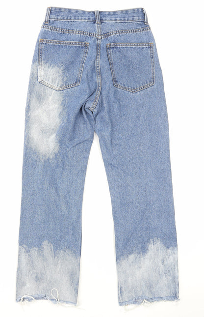 Momokrom Womens Blue Cotton Straight Jeans Size 6 L26 in Regular Zip - Acid Wash