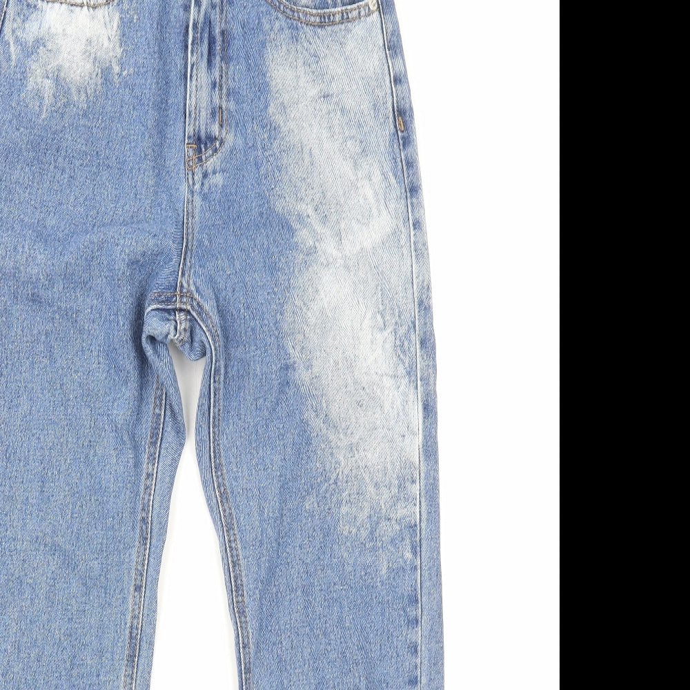 Momokrom Womens Blue Cotton Straight Jeans Size 6 L26 in Regular Zip - Acid Wash