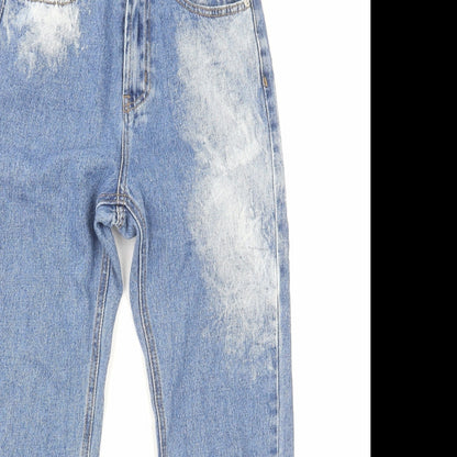 Momokrom Womens Blue Cotton Straight Jeans Size 6 L26 in Regular Zip - Acid Wash