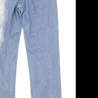 Momokrom Womens Blue Cotton Straight Jeans Size 6 L26 in Regular Zip - Acid Wash