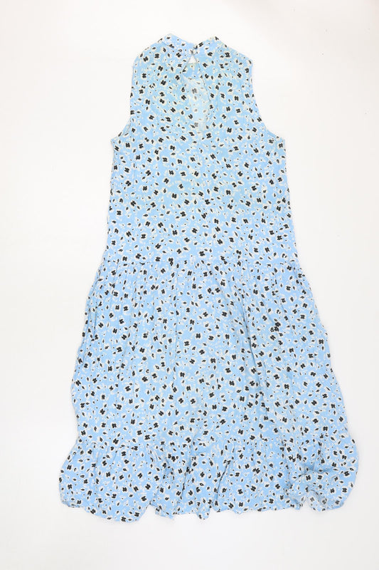 Topshop Womens Blue Geometric Viscose Fit & Flare Size 8 Collared Pullover