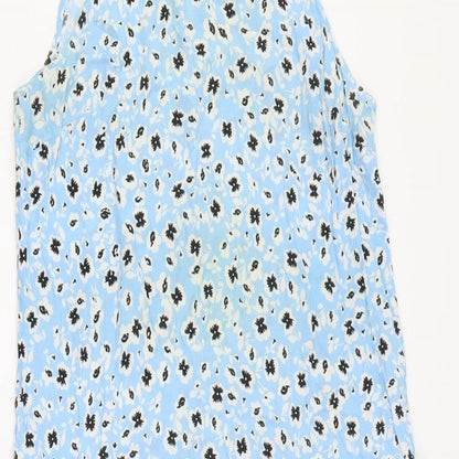 Topshop Womens Blue Geometric Viscose Fit & Flare Size 8 Collared Pullover